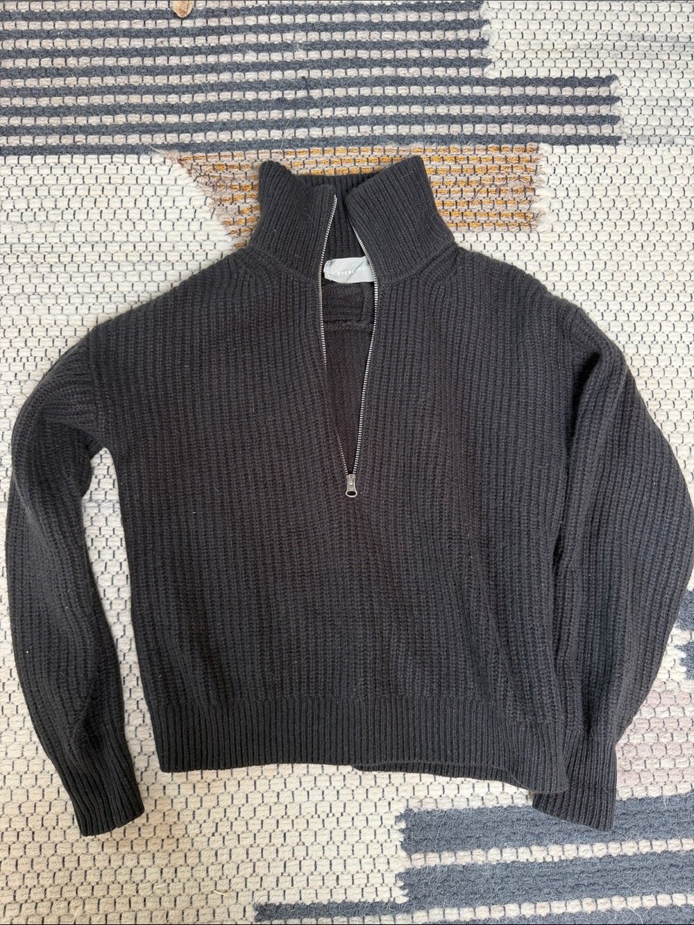 Everlane Black Half-Zip Ribbed Turtleneck Sweater
